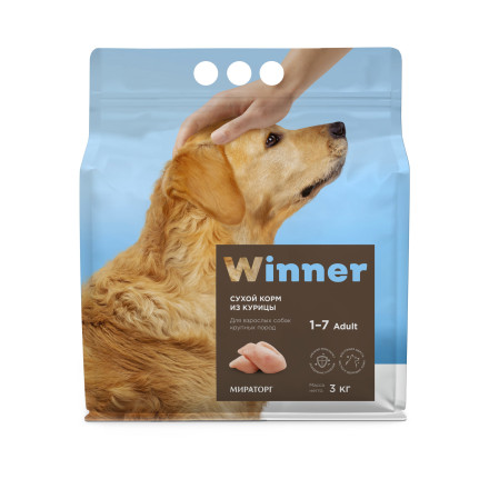 Winner сухой корм для взрослых собак крупных пород с курицей - 3 кг