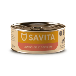 Savita влажный корм для взрослых кошек и котят с цыпленком и лососем, в консервах - 100 г x 12 шт