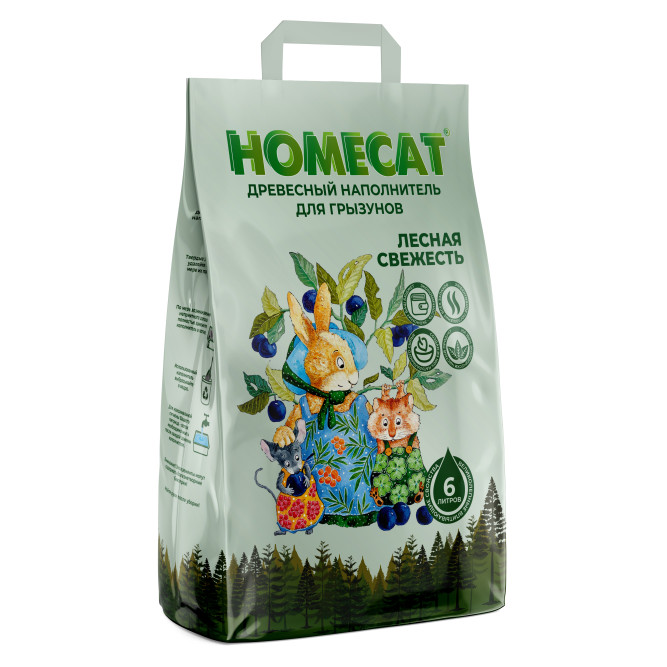 HOMECAT Лесная свежесть древесный наполнитель для грызунов - 2 кг