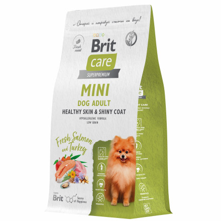 Brit Care Mini Adult Healthy Skin&amp;Shiny Coat сухой корм для взрослых собак мелких пород, с лососем и индейкой - 1,5 кг