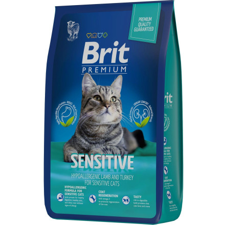 Brit Premium Cat Sensitive сухой корм для взрослых кошек с чувствительным пищеварением с ягненком и индейкой - 8 кг