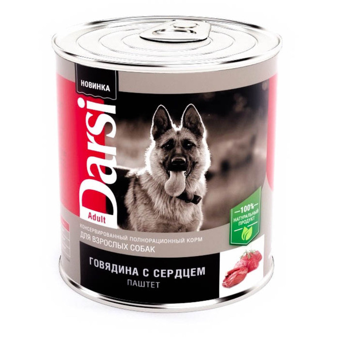 Darsi консервы для взрослых собак с говядиной и сердцем паштет - 850 г х 6 шт