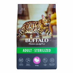 Mr.Buffalo Castrated полнорационный сухой корм для взрослых стерилизованных котов и кошек с индейкой - 10 кг