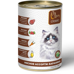 Clan Classic консервы для котят с мясным ассорти и бараниной, паштет - 340 г x 9 шт