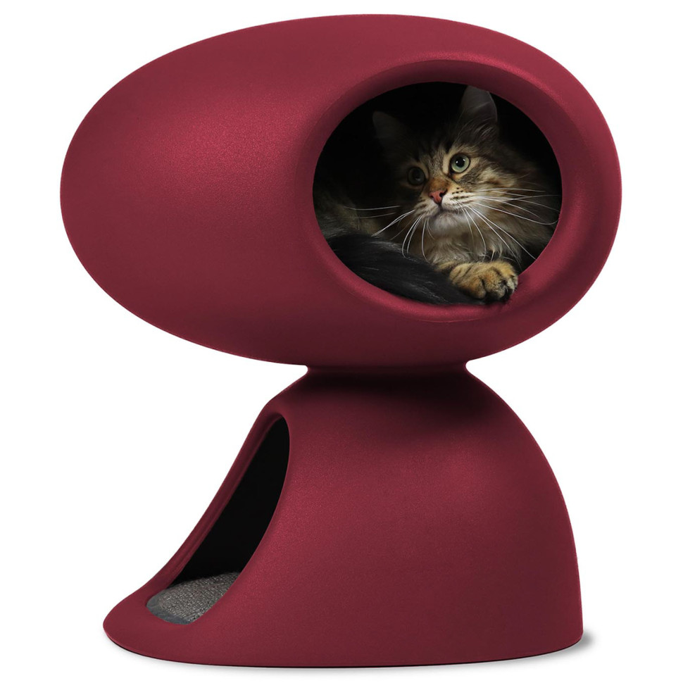 United Pets CAT CAVE домик-пещера для кошек, с отделением для отдыха и  игры, когтеточкой и лежанкой, 55x44x58 см, красный/серый