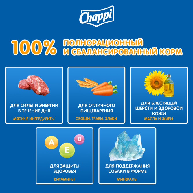 Chappi Сытный мясной обед сухой корм для собак с говядиной по-домашнему - 15 кг