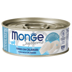 Monge Supreme Sterilised влажный корм для взрослых стерилизованных кошек с тунцом и кальмаром, в консервах - 80 г х 24 шт