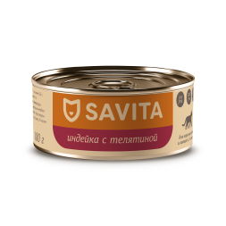 Savita влажный корм для взрослых кошек и котят с индейкой и телятиной, в консервах - 100 г x 12 шт
