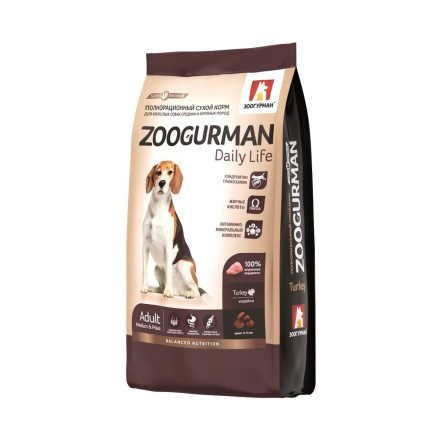 Зоогурман Daily Life сухой корм для взрослых собак средних и крупных пород, с индейкой - 2,2 кг