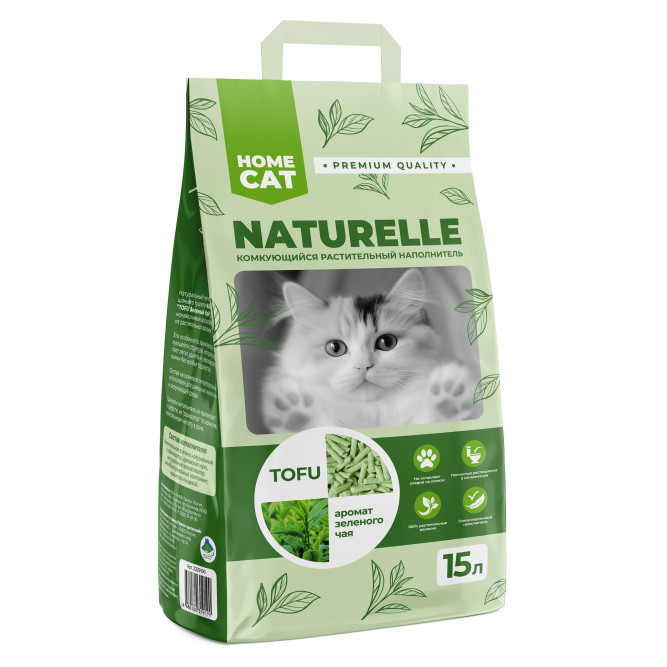 HOMECAT NATURELLE комкующийся растительный наполнитель для кошачьих туалетов с ароматом зеленого чая - 15 л