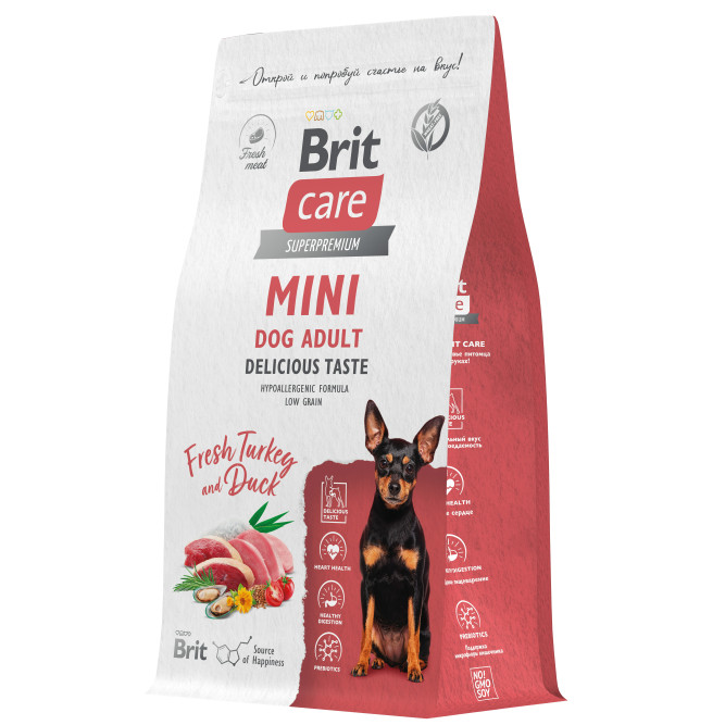 Брит Кеа Мини Adult Delicious Taste сухой корм для взрослых собак мелких пород, с индейкой и уткой - 1,5 кг