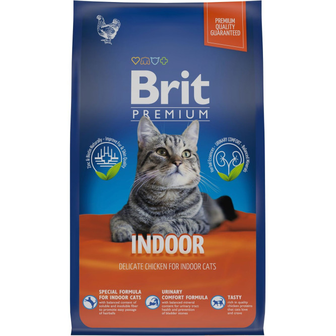 Брит Премиум Cat Indoor сухой корм для кошек домашнего содержания с курицей - 800 г