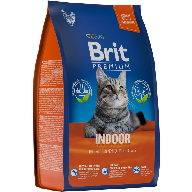 Брит Премиум Cat Indoor сухой корм для кошек домашнего содержания с курицей - 800 г
