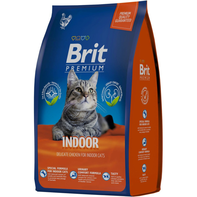 Брит Премиум Cat Indoor сухой корм для кошек домашнего содержания с курицей - 800 г