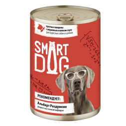 Smart Dog консервы для взрослых собак и щенков с говядиной и морковью кусочки в соусе - 400 г х 6 шт