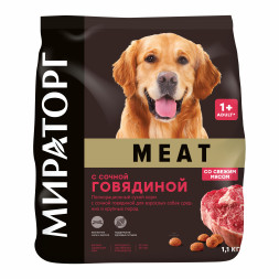 Мираторг WINNER MEAT сухой корм для взрослых собак средних и крупных пород, с сочной говядиной - 1,1 кг