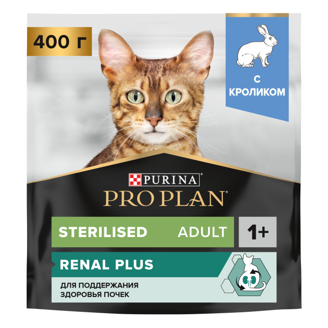 Pro Plan Adult Sterilised Adult Renal Plus сухой корм для взрослых стерилизованных кошек, с кроликом - 400 г