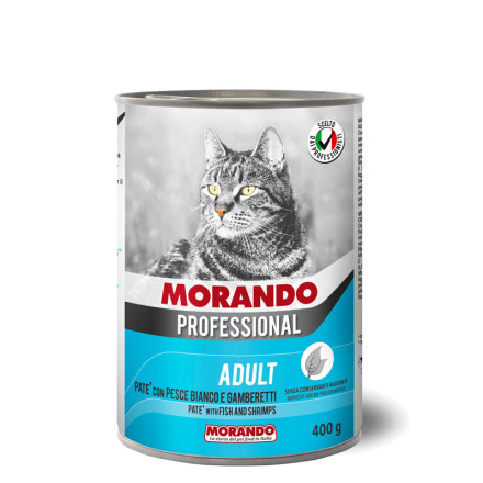 Morando Professional консервированный корм для кошек паштет с белой рыбой и креветками, в консервах - 400 г х 24 шт