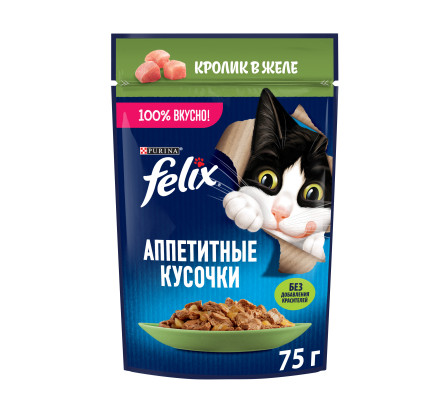 Felix Аппетитные кусочки влажный корм для взрослых кошек с кроликом, в паучах - 75 г х 26 шт