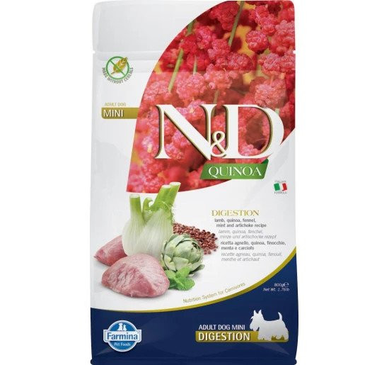 Farmina N&amp;D Dog GF Quinoa Digestion Lamb Mini сухой корм для взрослых собак мелких пород с чувствительным пищеварением, с ягненком - 800 г