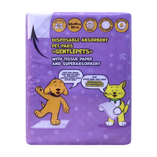 Доброзверики подстилки впитывающие для животных с бумагой тиссью и суперабсорбентом, 60х90 см, 20 шт