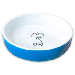 Mr.Kranch миска керамическая для кошек Кошка с бантиком, 370 мл, голубая