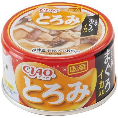 Inaba Ciao Toromi влажный дополнительный корм для взрослых кошек с куриным филе, тунцом Магуро и кальмаром в бульоне, в консервах - 80 г х 24 шт