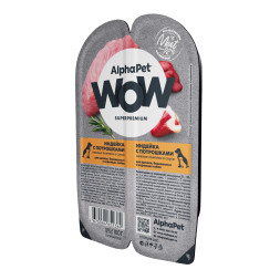 AlphaPet WOW Superpremium влажный корм для щенков, беременных и кормящих собак нежные ломтики индейки с потрошками в соусе, в ламистерах - 100 г х 15 шт