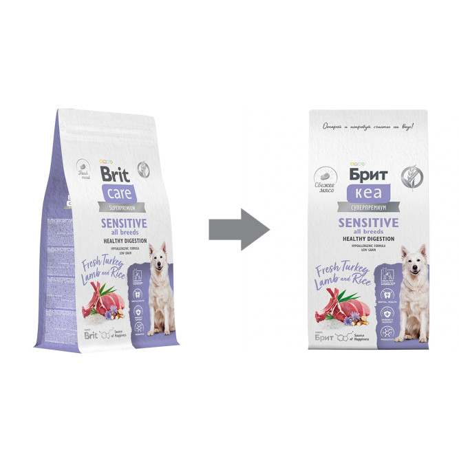 Брит Кеа Dog Adult Sensitive All Breeds Healthy Digestion сухой корм для взрослых собак всех пород при чувствительном пищеварении с индейкой, ягненком и рисом - 1,5 кг
