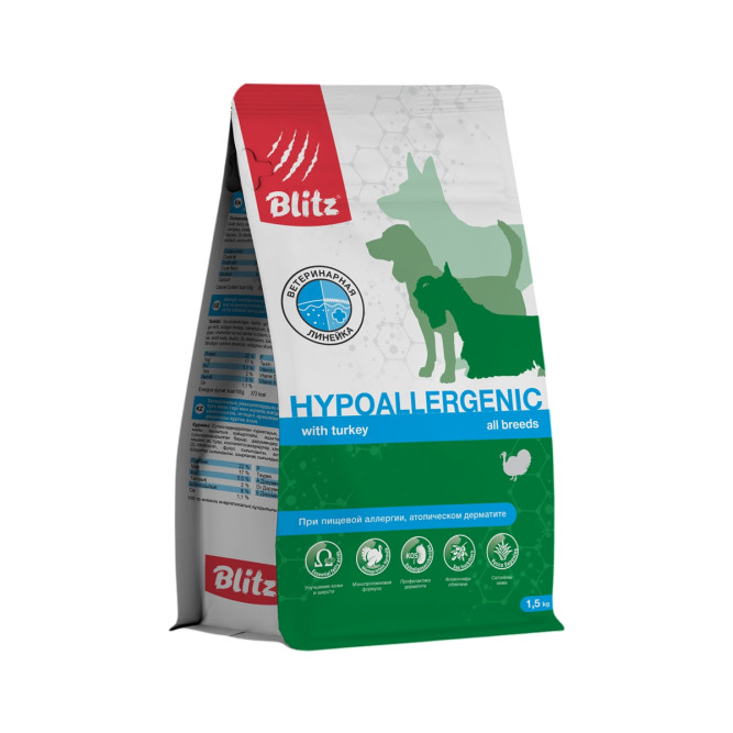 Blitz Hypoallergenic диетический полнорационный сухой корм для взрослых собак при пищевой аллергии - 1,5 кг