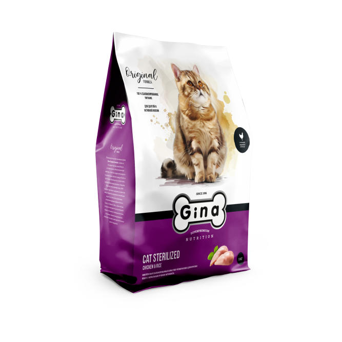 Gina Cat Sterilized Chicken &amp; Rice сухой корм для взрослых стерилизованных кошек с курицей и рисом - 3 кг