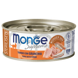 Monge Supreme Sterilised влажный корм для взрослых стерилизованных кошек с тунцом и крабом, в консервах - 80 г х 24 шт