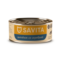 Savita влажный корм для взрослых кошек и котят с цыпленком и скумбрией, в консервах - 100 г x 12 шт