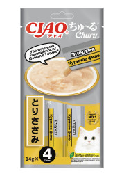 Inaba CIAO Churu лакомство-пюре для взрослых кошек для энергии, с куриным филе - 14 г х 4 шт