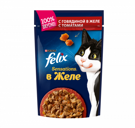 Паучи Felix Sensations в желе для взрослых кошек с говядиной - 85 г х 26 шт