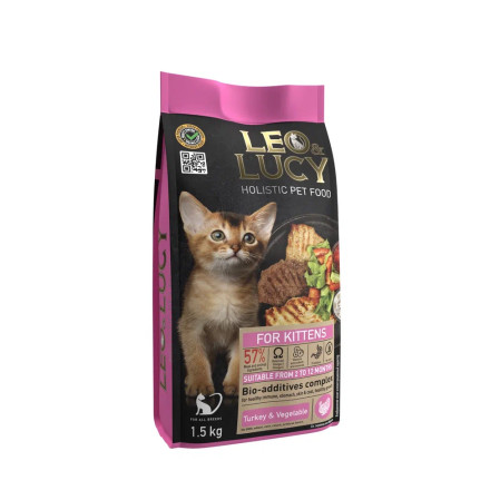 LEO&amp;LUCY cухой холистик корм для котят с индейкой и овощами - 1,5 кг