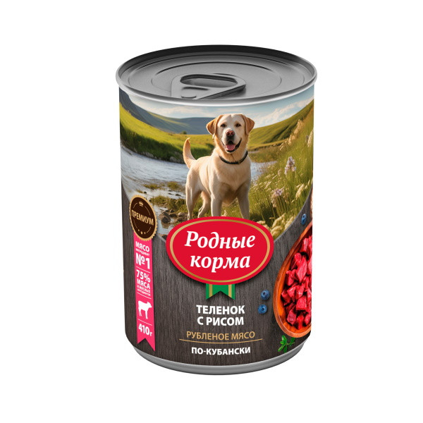 Родные Корма влажный корм для взрослых собак, теленок с рисом по-кубански, в консервах - 410 г х 6 шт