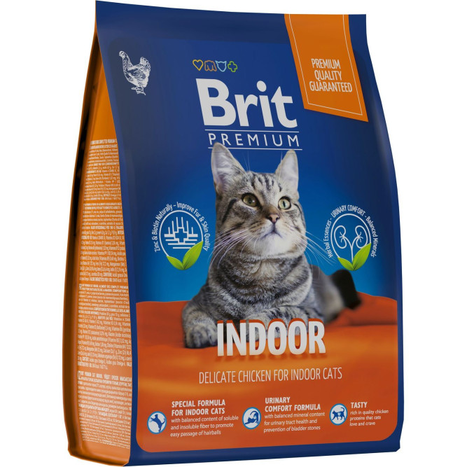 Брит Премиум Cat Indoor сухой корм для кошек домашнего содержания с курицей - 2 кг