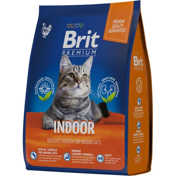 Брит Премиум Cat Indoor сухой корм для кошек домашнего содержания с курицей - 2 кг