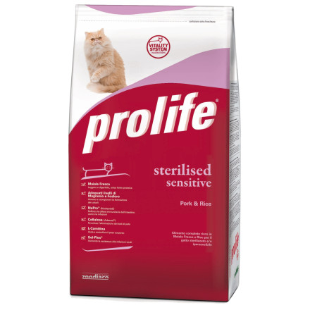 Prolife Cat Adult Sterilized Sensitive сухой корм для чувствительных и/или стерилизованных кошек со свининой и рисом - 1,5 кг