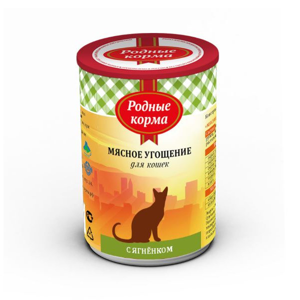 Родные корма Мясное угощение с Ягненком консервы для кошек - 340 г х 12 шт