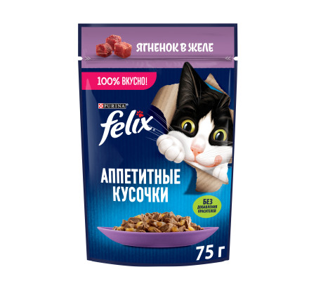 Felix Аппетитные кусочки влажный корм для взрослых кошек с ягненком, в паучах - 75 г х 26 шт