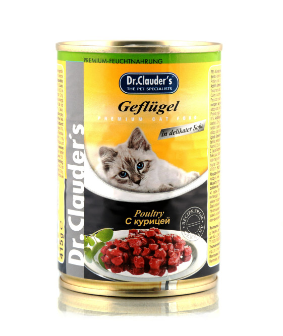 Dr.Clauder`s влажный корм для взрослых кошек с курицей, в консервах - 415 г х 12 шт
