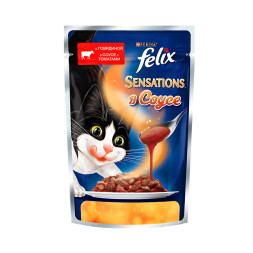 Паучи Felix Sensations для кошек с говядиной и томатами в соусе - 85 г