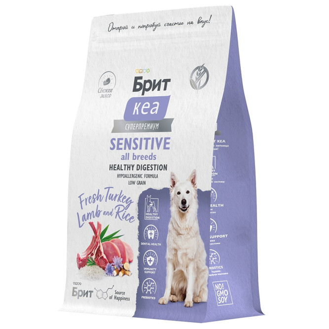 Брит Кеа Dog Adult Sensitive All Breeds Healthy Digestion сухой корм для взрослых собак всех пород при чувствительном пищеварении с индейкой, ягненком и рисом - 3 кг