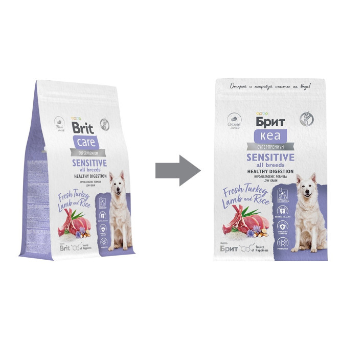 Брит Кеа Dog Adult Sensitive All Breeds Healthy Digestion сухой корм для взрослых собак всех пород при чувствительном пищеварении с индейкой, ягненком и рисом - 3 кг