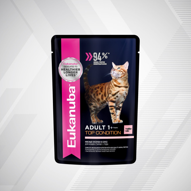 Eukanuba Adult Top Condition влажный корм для взрослых кошек с лососем в соусе, в паучах - 85 г х 28 шт
