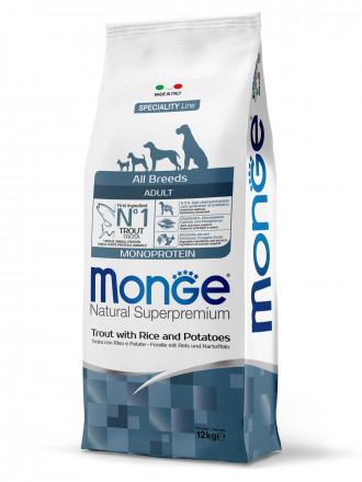 Monge Dog Monoprotein сухой корм для взрослых собак всех пород с форелью, рисом и картофелем 12 кг