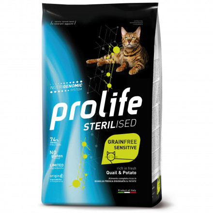 Prolife Sterilised Grain Free беззерновой сухой корм для кошек кастрированных и стерилизованных с перепелкой и картофелем - 400 г