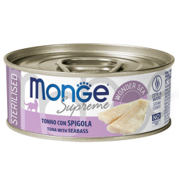 Monge Supreme Sterilised влажный корм для взрослых стерилизованных кошек с тунцом и сибасом, в консервах - 80 г х 24 шт